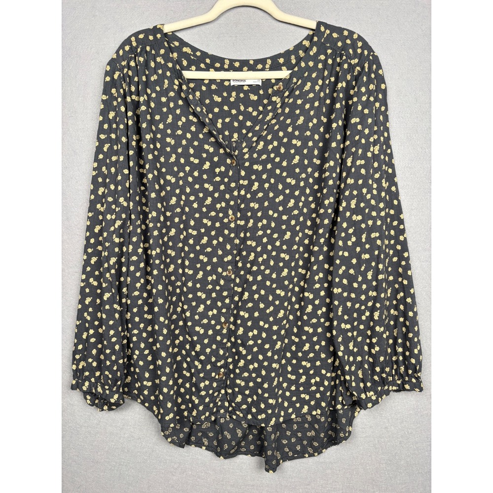 Sonoma Blouse Womens 2X Rayon Floral Button Front Long Sleeve High Low